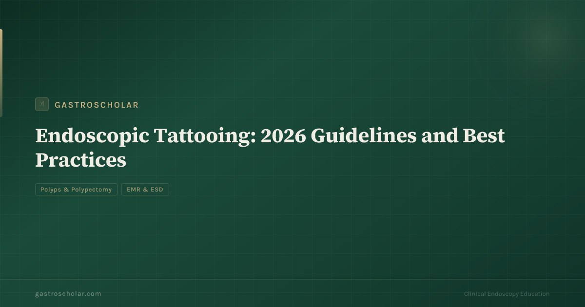 Original GastroScholar summary card for endoscopic colon tattooing. Not an endoscopic photograph.